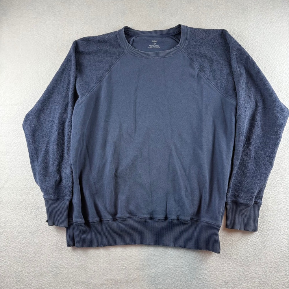 Aerie Womens Small Blue Raglan Sleeve Crewneck Sweatshirt Ribbed Trim Solid